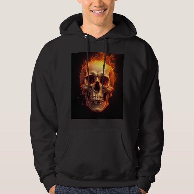 Moletom capuz com estampa de caveira em chamas (Frente)
