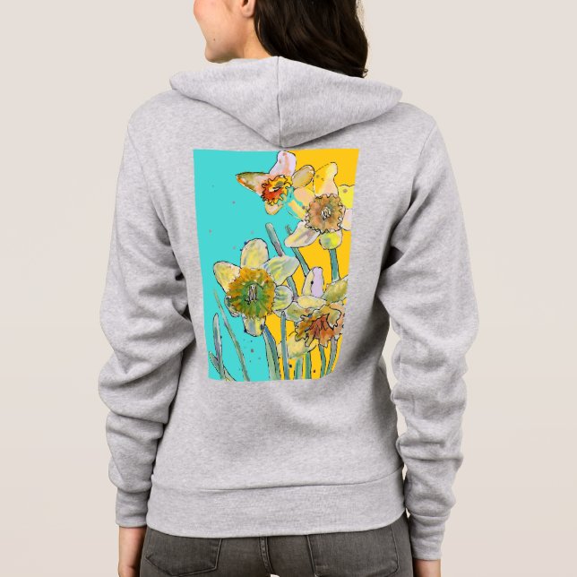 Moletom Capuz com padrão de flores de narciso em aquarela (Verso)