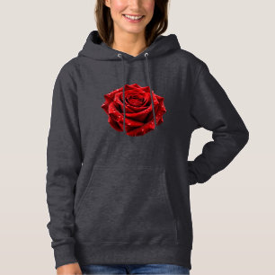 Moletom Capuz feminino de gotas de água de rosa vermelha r