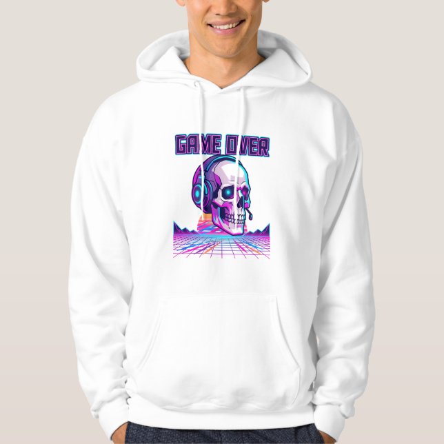 Moletom Capuz Gráfico de Caveira de Jogo Retro Synthwave G (Frente)