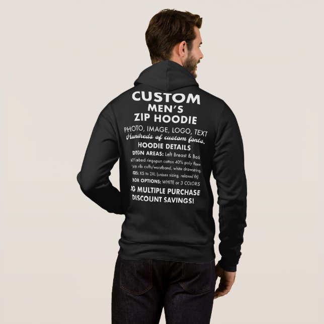 Moletom Capuz Preto Personalizado Masculino com Fechamento (Parte Traseira Completa)