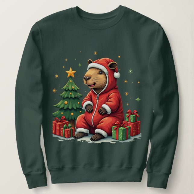 Moletom Capybara Natal | Férias de Animais de Inverno Acon (Frente do Design)