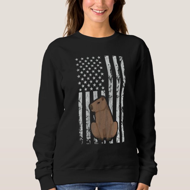 Moletom Capybara Patriotic American Flag Vintage (Frente)
