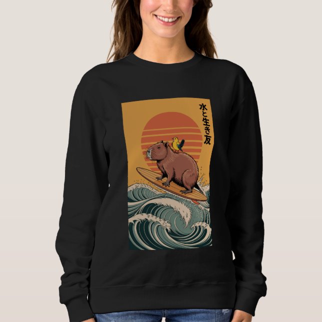 Moletom Capybara Surfing Japanese Retro Sunset (Frente)