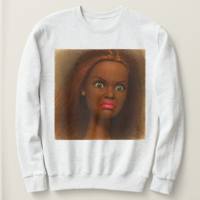 Moletom Cara de boneca nojenta engraçada Meme Pele Morena  (Frente do Design)