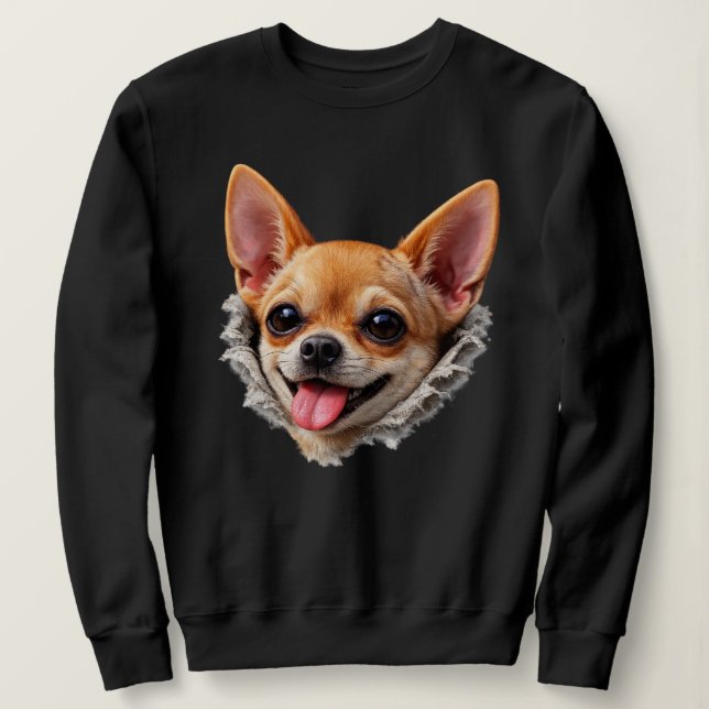 Moletom Cara de Chihuahua Engraçada em Design 3D – Meme de (Frente do Design)