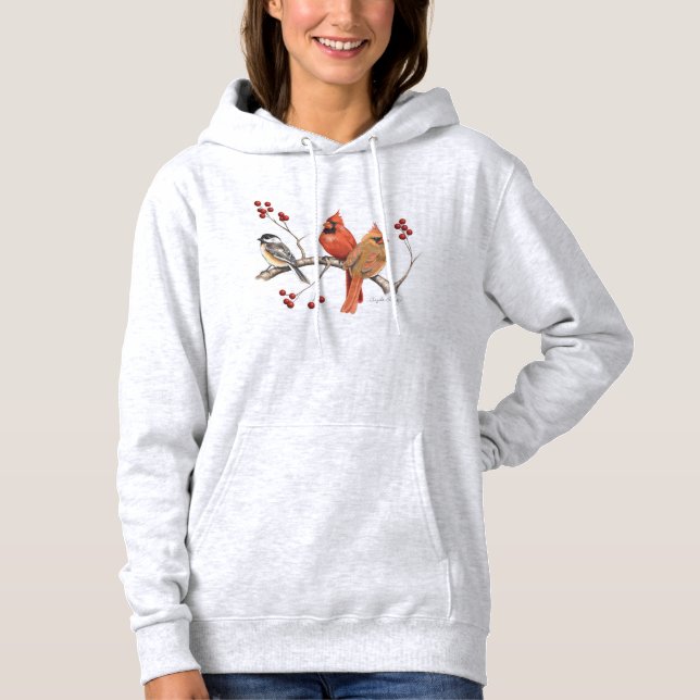 Moletom Cardeais e Chickadee com Berries de inverno (Frente)