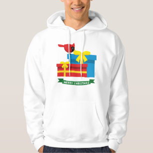 Moletom Cardeal Vermelho Cinto Abrindo Um Presente Azul