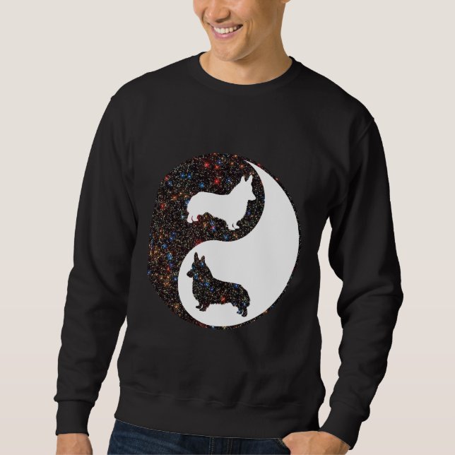 Moletom Cardigan Welsh Corgi Yin E Yang Com Starscape (Frente)