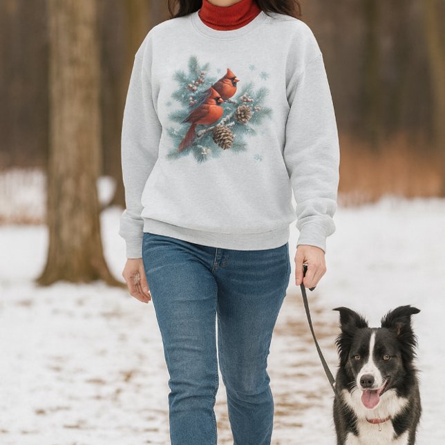 Moletom Cardinais na Neve Vida Selvagem de Inverno (Winter Cardinal Red Bird Sweatshirt. Cozy and Warm, perfect 2nd layer for a cold day. )