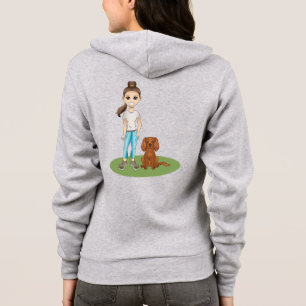 Moletom Caricatura Rapariga e Ruby Cavalier Spaniel Cão