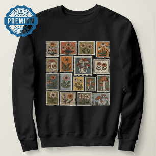 Moletom Carimbo de Vintage com Flores e Cogumelos