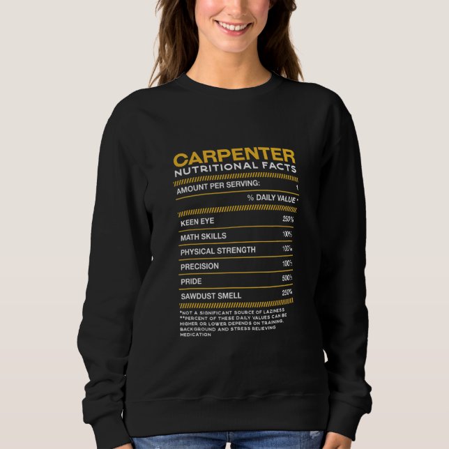 Moletom Carpenter Nutrition Facts Carpentry Craftsman Humo (Frente)