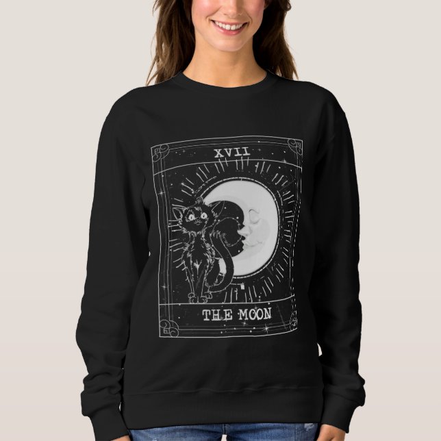 Moletom Cartão Tarot Lua Crescente Gato Preto Witchy Gótic (Frente)