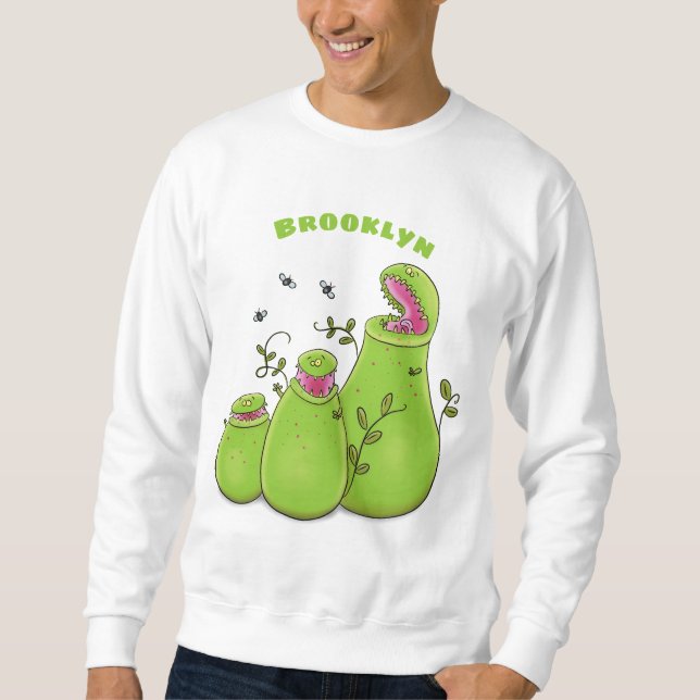 Moletom Cartoon de plantas carnívoras verdes e engraçadas (Frente)