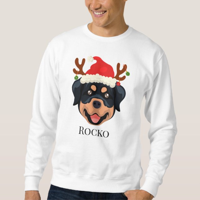 Moletom Cartoon Rottweiler Santa que personalizado (Frente)