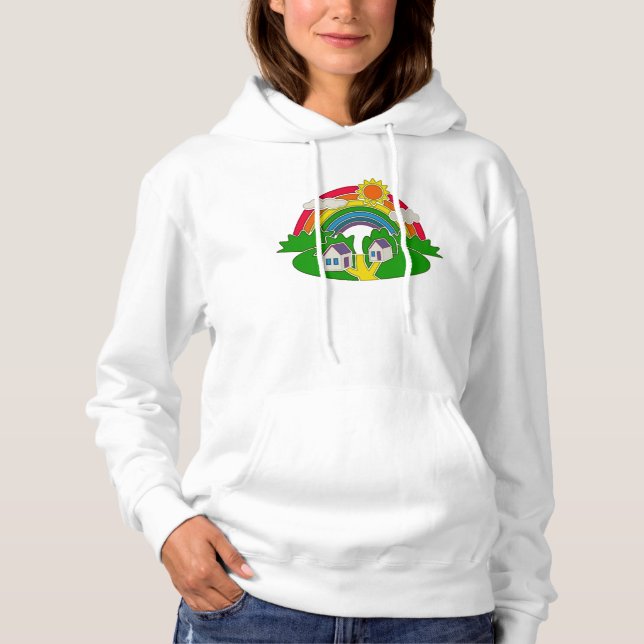Moletom Cartoon rural com arco-íris e casa de campo (Frente)