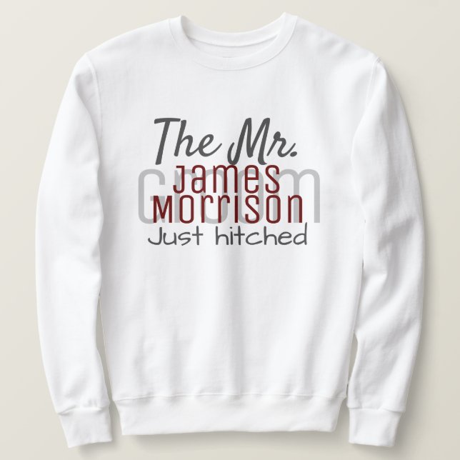 Moletom Casamento de Script do Sr. Newlywn Modern Maroon (Frente do Design)
