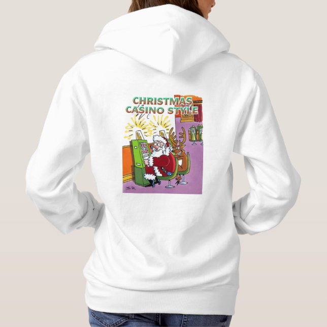 Moletom Casino Estilo de Natal, mulheres, capuz branco de  (Verso)
