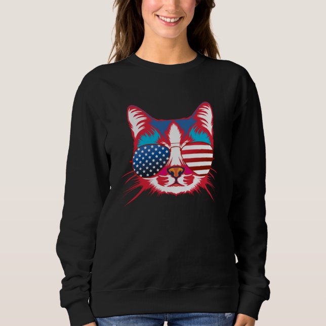 Moletom Cat  America Patriotic 4th July Independence Sungl (Frente)