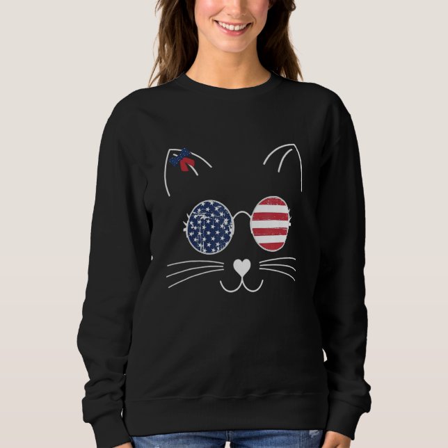 Moletom Cat American Flag America USA 4th of July (Frente)