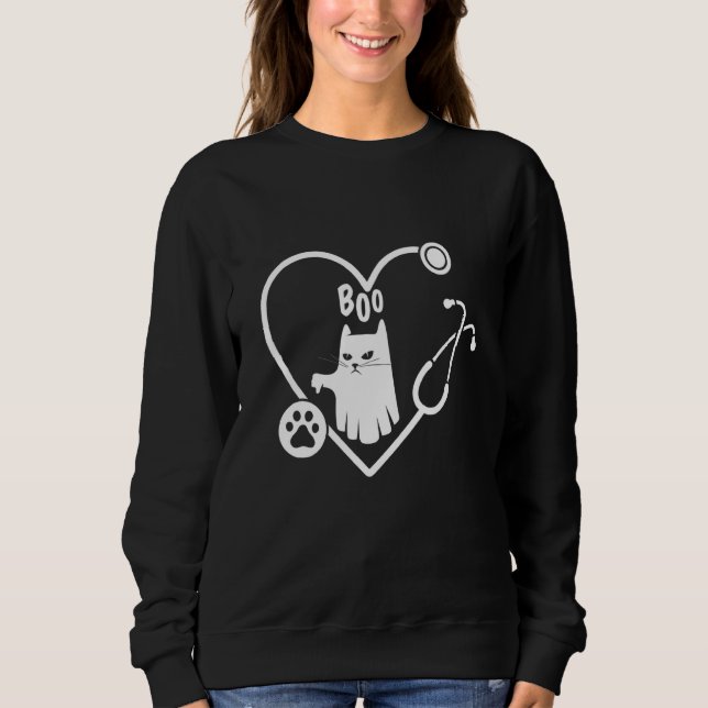 Moletom Cat Boo Ghost Spooky Veterinary Vet Technician Ani (Frente)