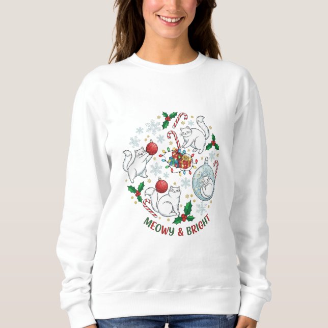 Moletom Cat Christmas Crewneck Sweatshirt | Festive Kitten (Frente)