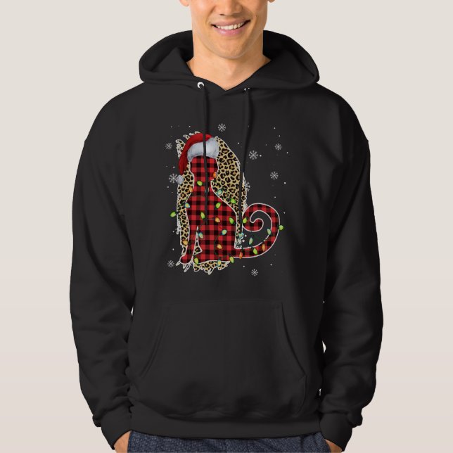 Moletom Cat Christmas Lepard Buffalo Xadrez Red Santa Hat (Frente)
