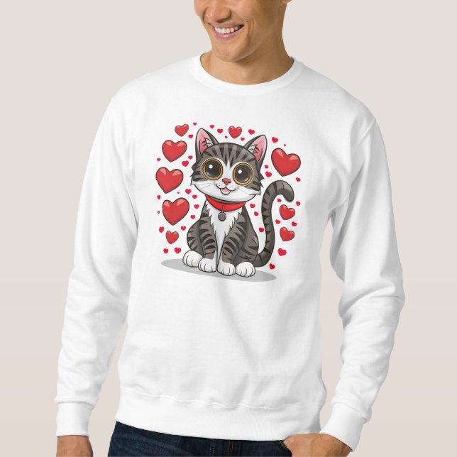 Moletom Cat com símbolos de amor Clipart-85245 (Frente)