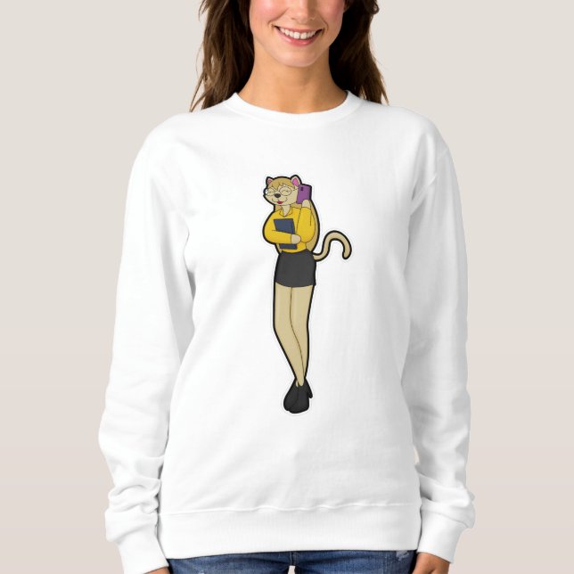 Moletom Cat como Secretário com Laptop e telefone celular (Frente)