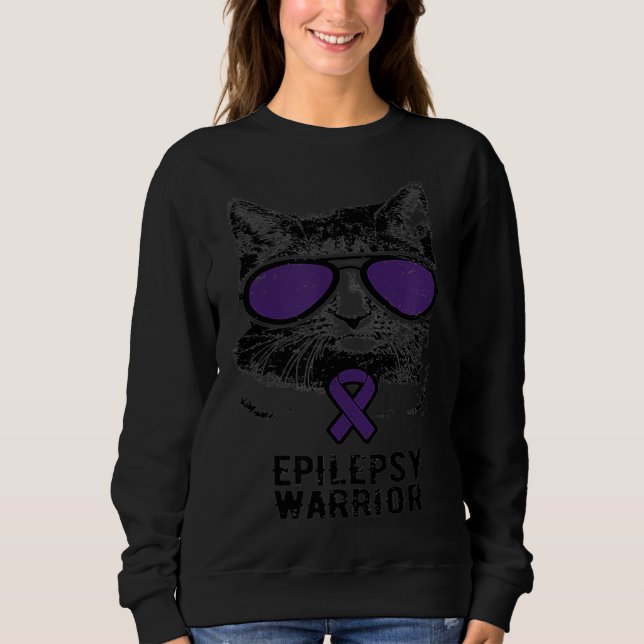 Moletom Cat Epilepsy Awareness Purple Sunglasses Brain War (Frente)