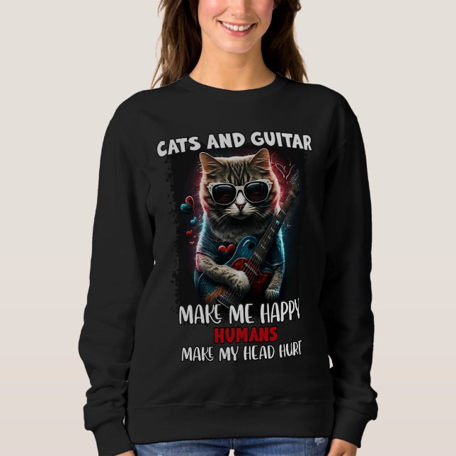 Moletom Cat & Guitar Make Me Happy Humans Make My Head Hur (Frente)