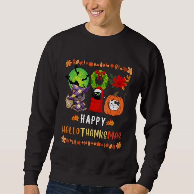 Moletom Cat Halloween Christmas Happy Hallothanksmas Thank (Frente)