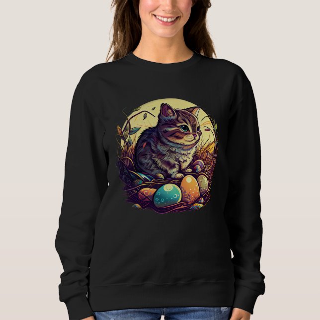 Moletom Cat Illustration Easter Graphic with Eggs for Cat (Frente)