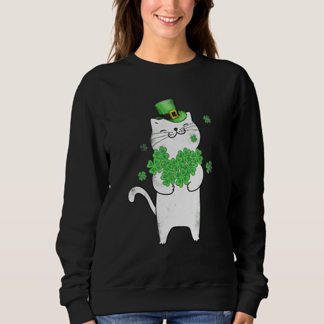 Moletom Cat Leprechaun T Shirt Cat Shamrock Rua de Patrick (Frente)