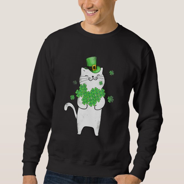 Moletom Cat Leprechaun T Shirt Cat Shamrock Rua de Patrick (Frente)