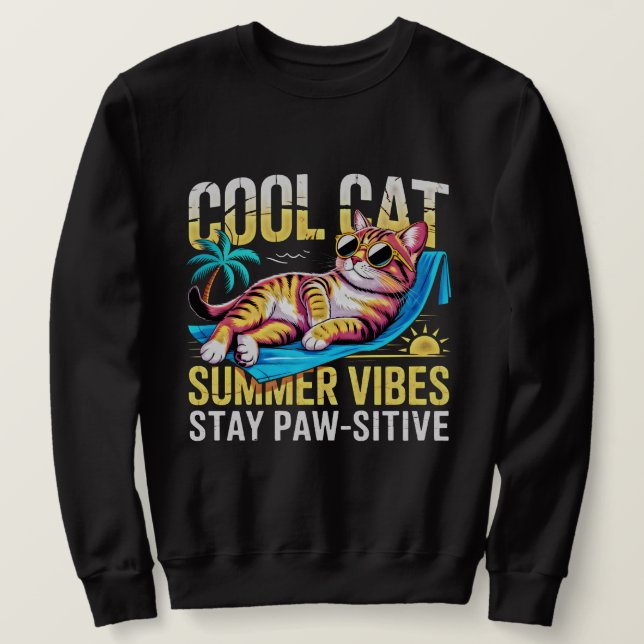 Moletom Cat Lover Cool Summer Vibes Funny Gift (Frente do Design)