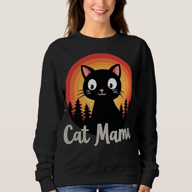 Moletom Cat Mama Cute Retro Sunset Cat Mom (Frente)