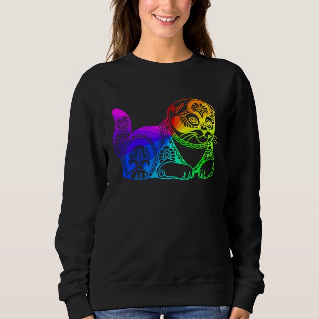 Moletom Cat Mandala Rainbow Kitty Geometric Yoga Meditatio (Frente)