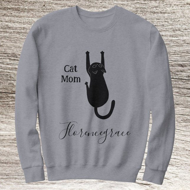 Moletom Cat Mom Pet Lover Script Name Personalized Grey (Criador carregado)