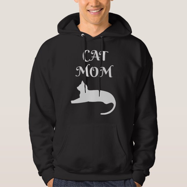 Moletom Cat Mom White On Black (Frente)
