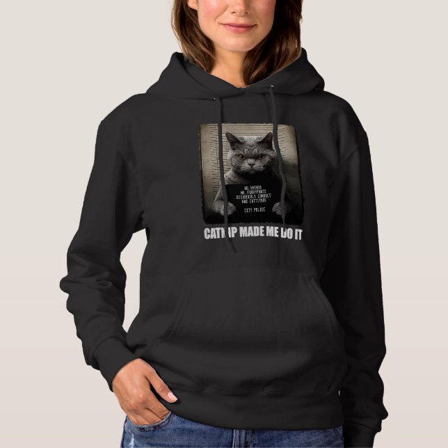 Moletom Cat Mugshot Me Fez Fazer Isso Cinza Gato (Frente)