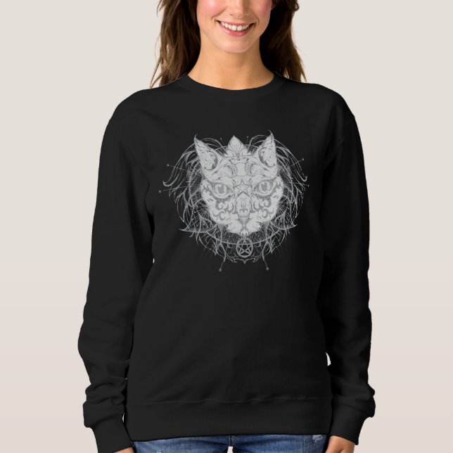 Moletom Cat Pagan Witch Wicca Oculta Fases Da Lua Do Wicca (Frente)