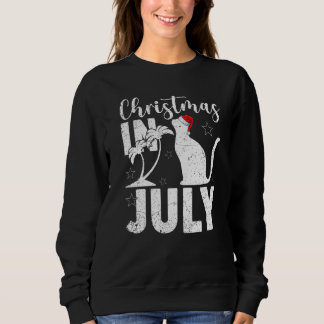 Moletom Cat Palm Tree Santa Hat Natal Natal Natal Em Julho