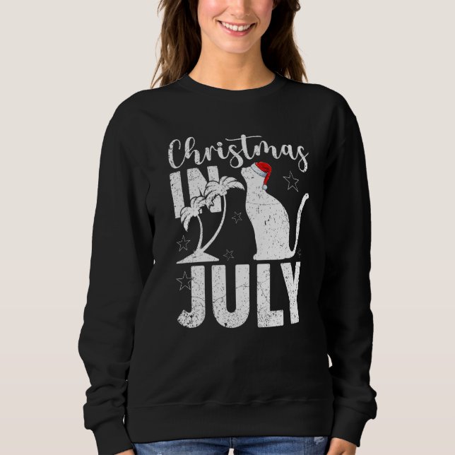 Moletom Cat Palm Tree Santa Hat Natal Natal Natal Em Julho (Frente)