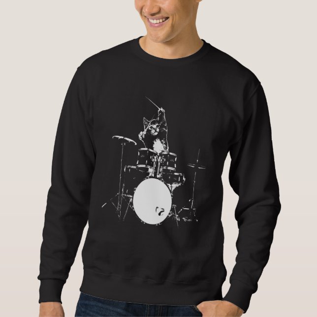 Moletom Cat Playing Drums Men Women  Drummer and Cat (Frente)