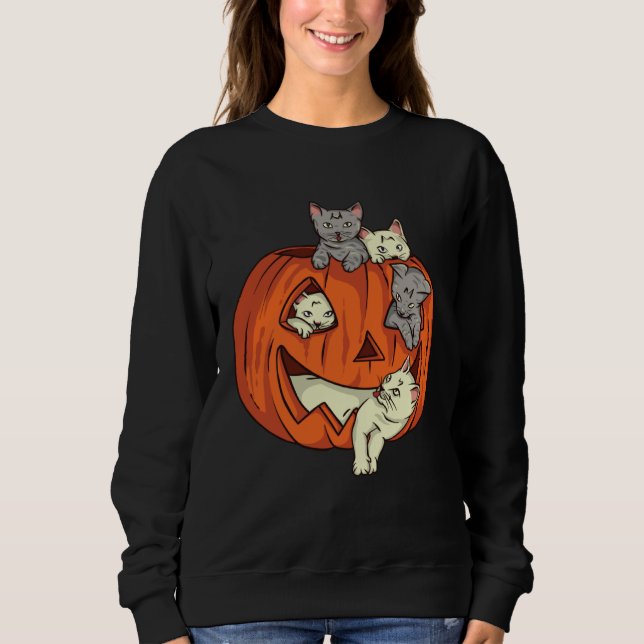 Moletom Cat Pumpkin Jack O Lantern Cat Halloween Costume B (Frente)