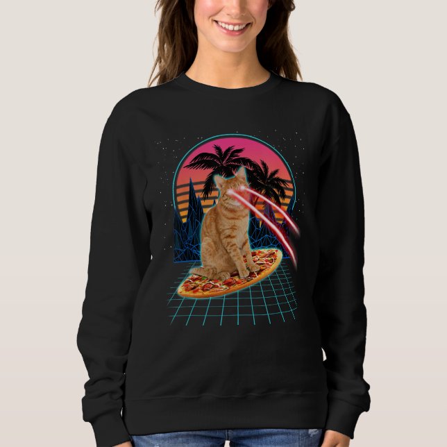 Moletom Cat Riding Pizza Laser Eyes 80s Cat In Space Cats (Frente)
