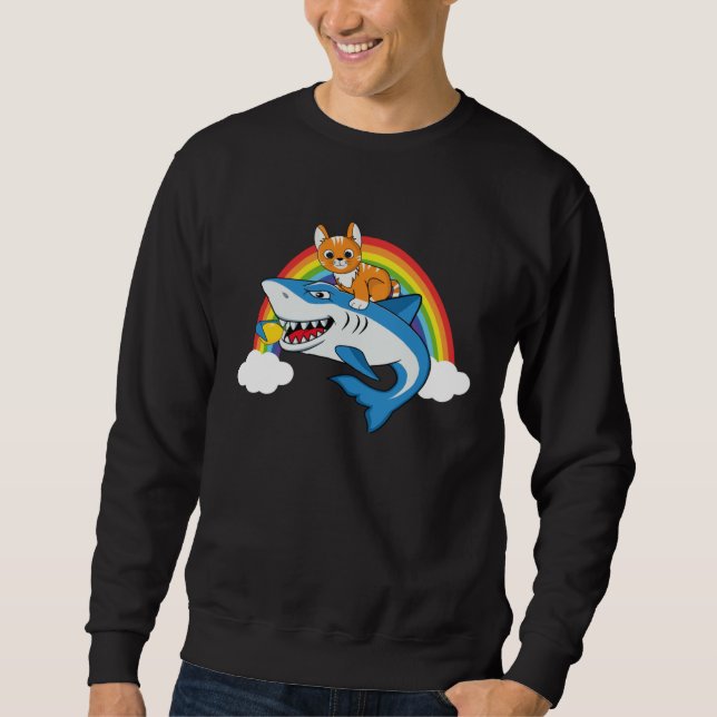 Moletom Cat Riding Shark Eating Lemon With Rainbow For Lem (Frente)