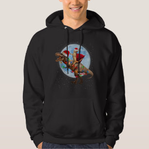 Moletom Cat Santa Hat Andando Dinossauro T rex Lua Natal